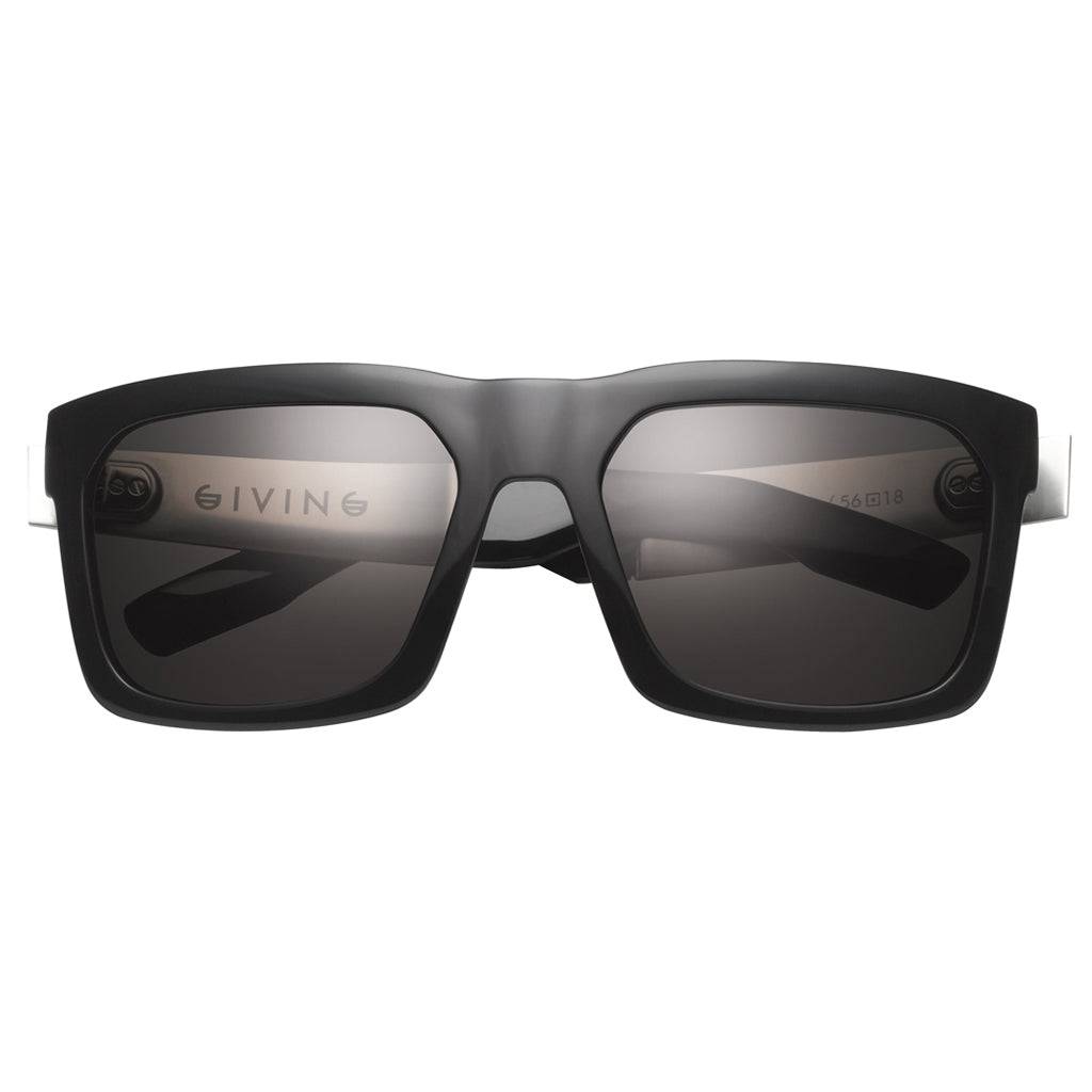Polished Black Brushed Aluminum Sunglasses with Grey Lens -