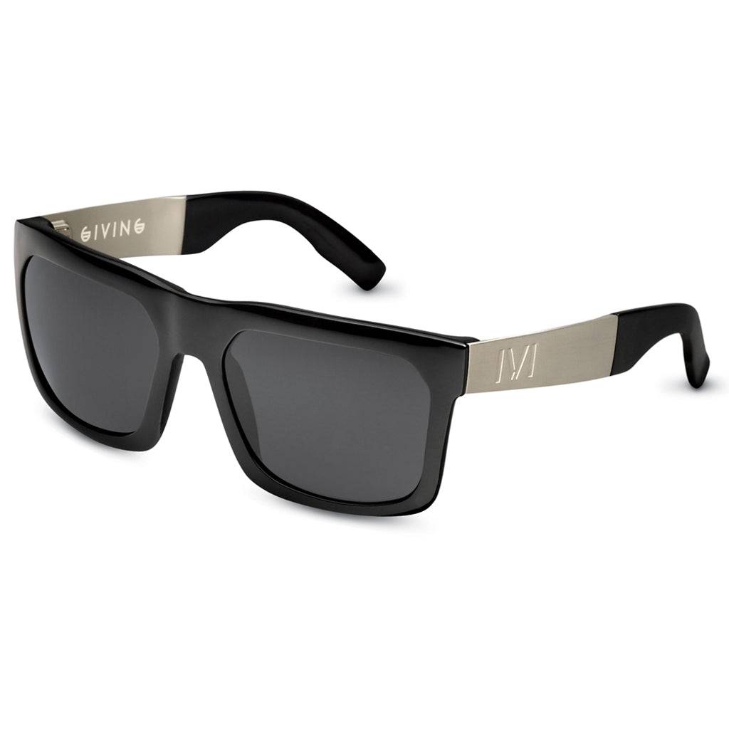 Polished Black Brushed Aluminum Sunglasses with Grey Lens -