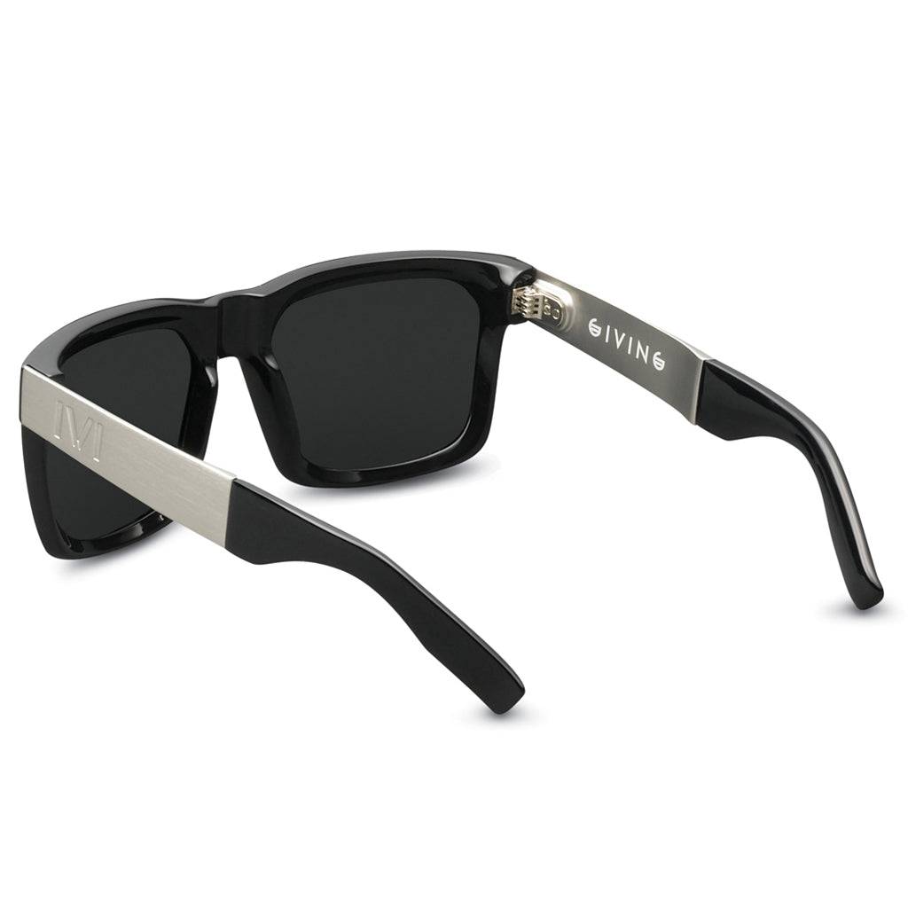Polished Black Brushed Aluminum Sunglasses with Grey Lens -