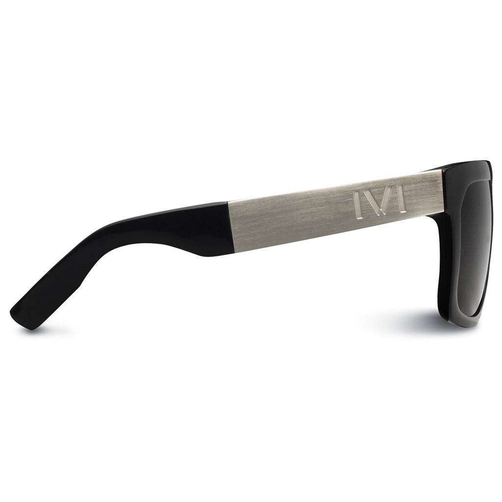 Polished Black Brushed Aluminum Sunglasses with Grey Lens -