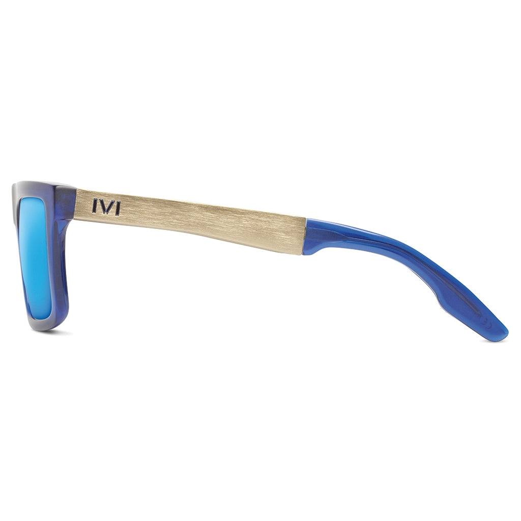 Sepulveda Matte Midway Blue Sunglasses with Antique Brass Frame and Pacific Blue Flash Lens -