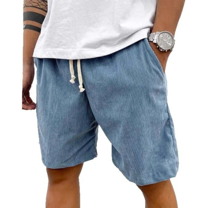 Men's Shorts Corduroy Drawstring Casual Pockets Summer Pants -