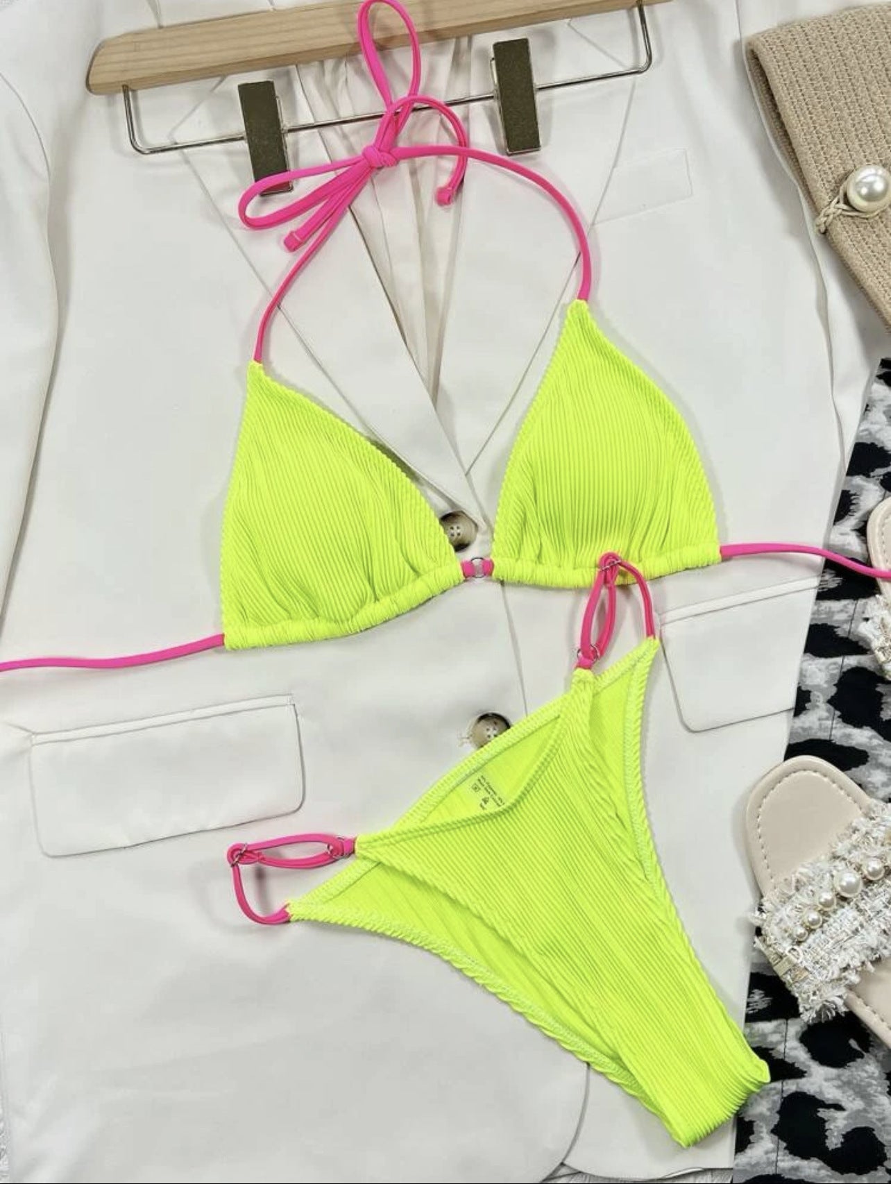 Women's Velvet Plaid Bikini Swimsuit - Elegant Beachwear