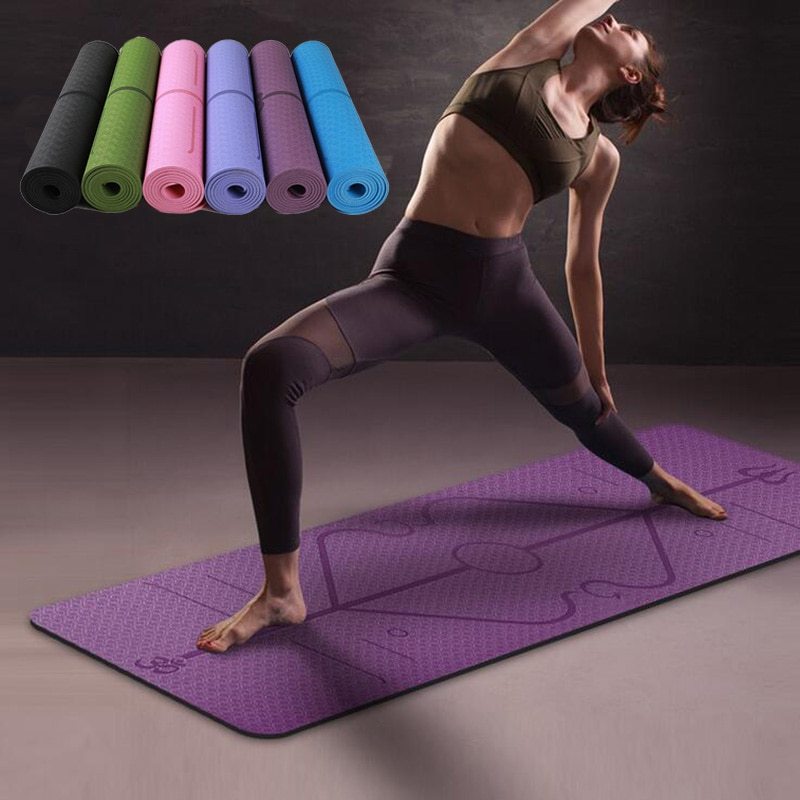 Non-Slip TPE Yoga Mat with Position Lines - Perfect for Beginners