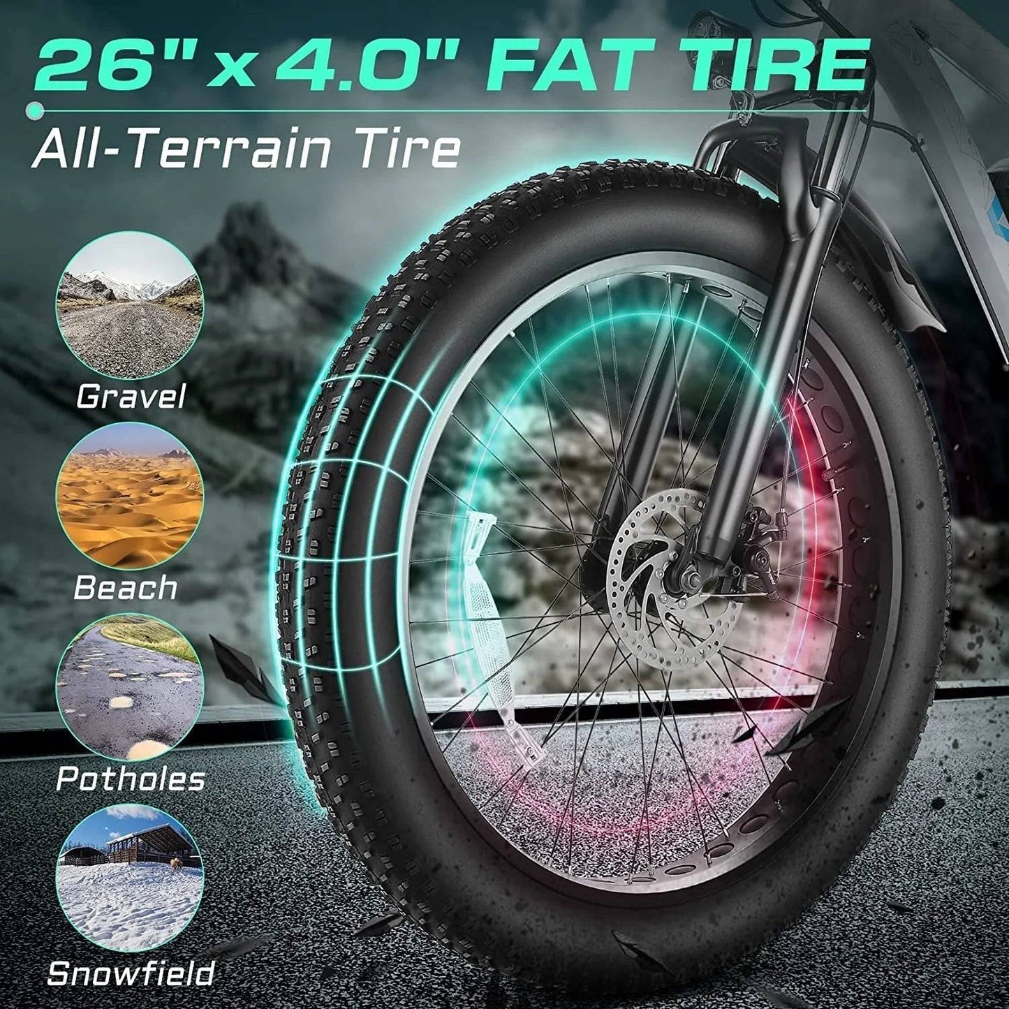 Electric Bike 26" X 4.0 Fat Tire Electric Bike All Terrain 48V 500W -