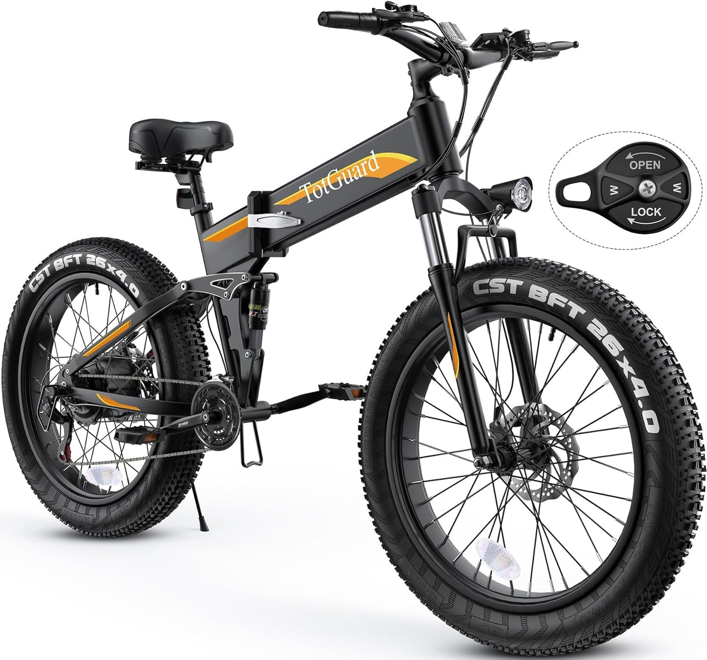 26" Fat Tire Foldable Electric Mountain Bike – 975W Peak Motor, 48V Battery, Dual Suspension, 21 Speed