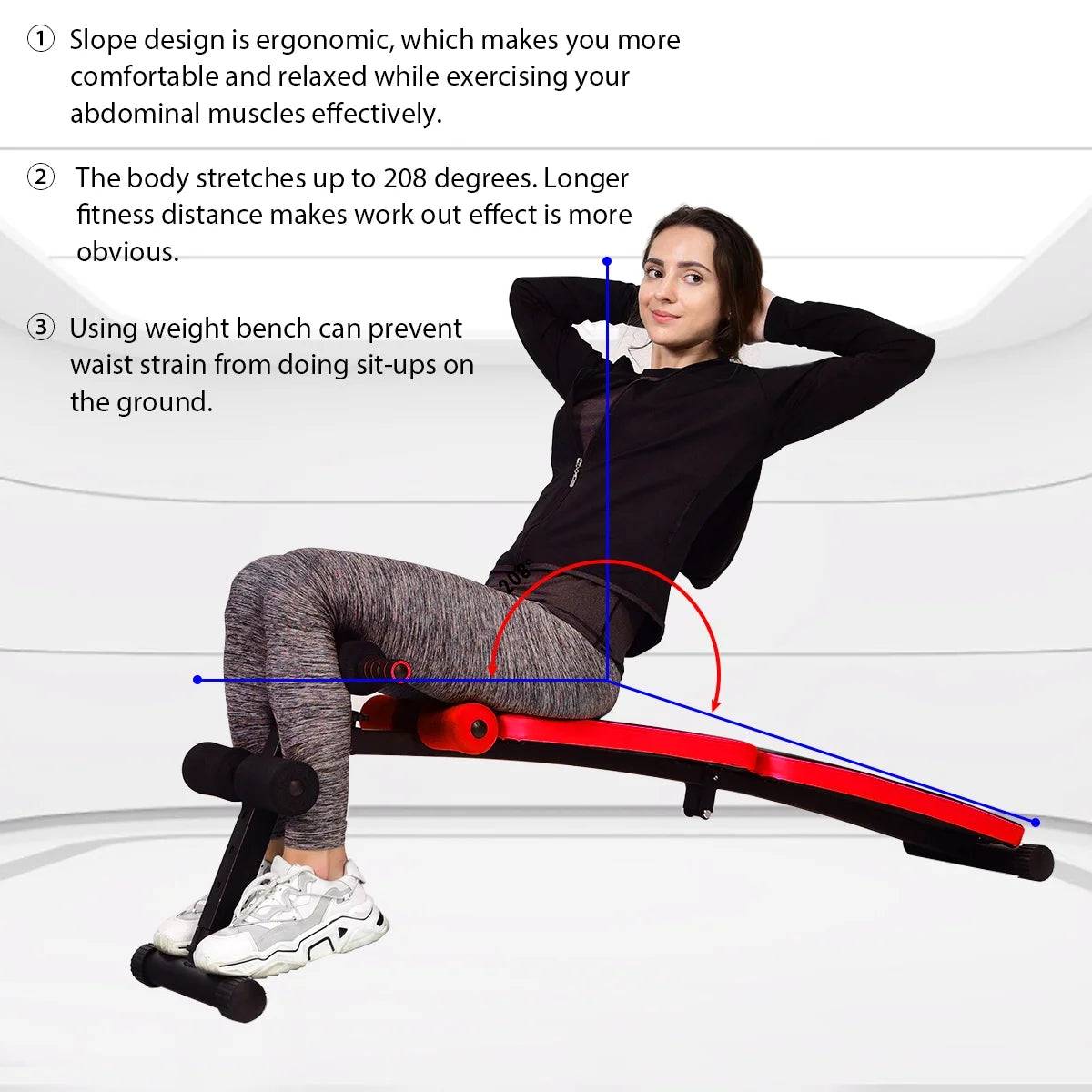 Superfit Folding Weight Bench - Adjustable Curved Decline Sit-Up Board in Red -