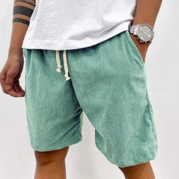 Men's Shorts Corduroy Drawstring Casual Pockets Summer Pants -
