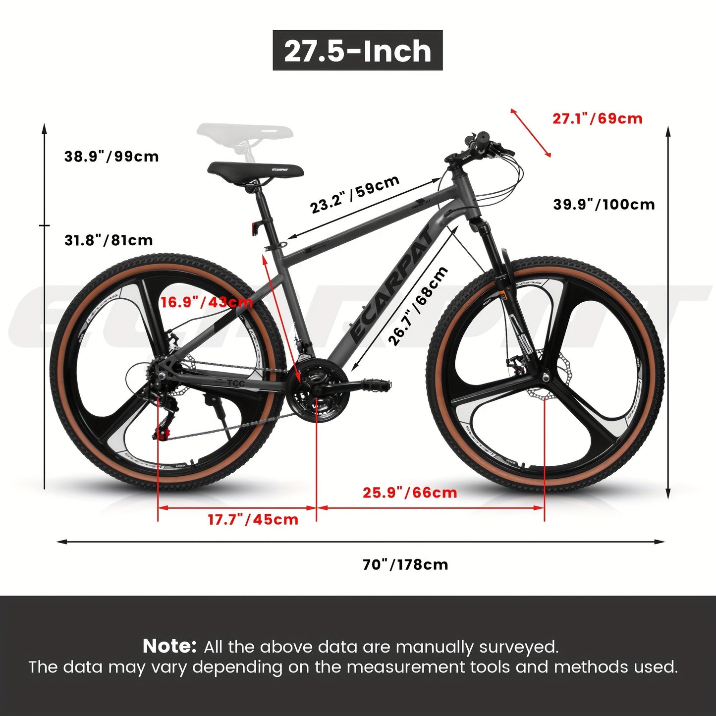 27.5" Mountain Bike - 21-Speed Dual Disc Brake Road Bicycle