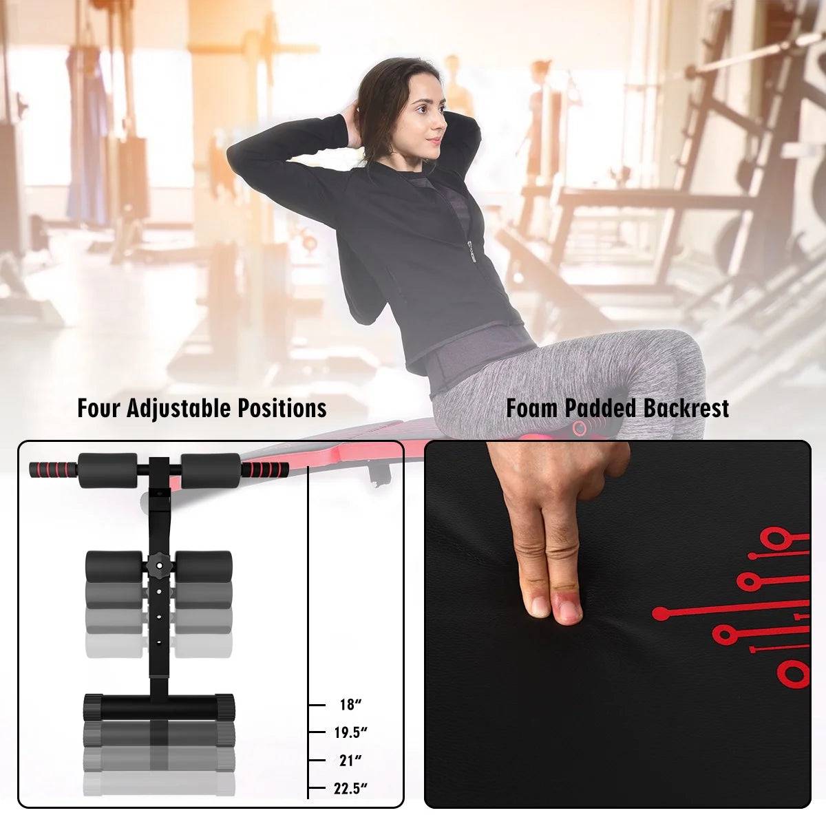 Superfit Folding Weight Bench - Adjustable Curved Decline Sit-Up Board in Red -