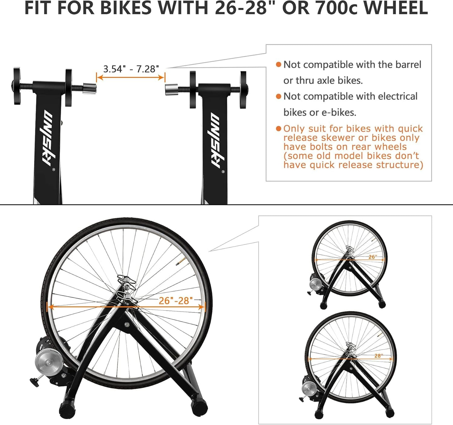 Bike Trainer Stand Indoor Bicycle Stand with Noise Reduction Magnetic Stationary Stand Fits for 26-28Inch, 700C Wheel