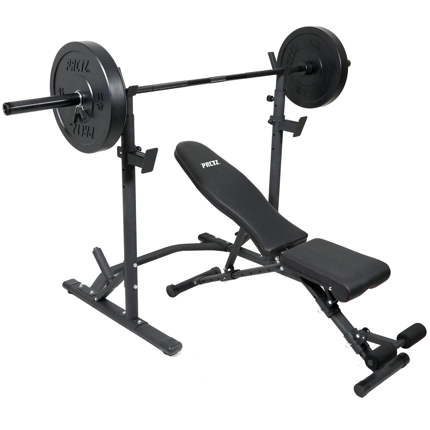 Weight Bench with Squat Rack - Foldable FID Bench with Weight Storage Solution -
