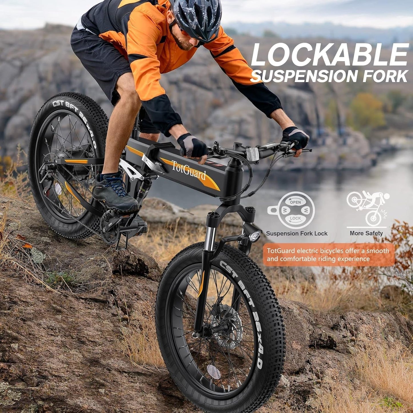 26" Fat Tire Foldable Electric Mountain Bike – 975W Peak Motor, 48V Battery, Dual Suspension, 21 Speed