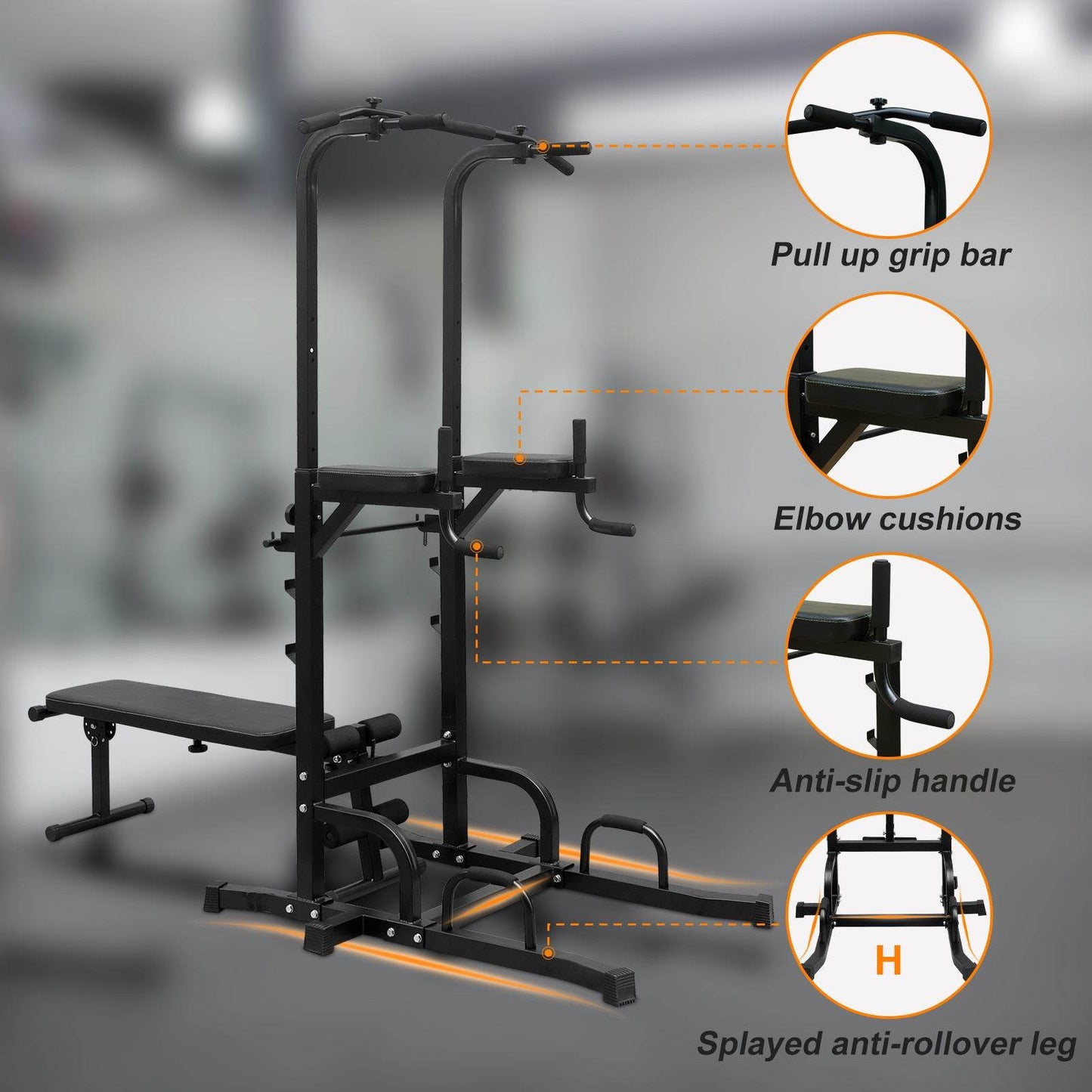 Power Tower with Bench & Chin-Up Bar for Ultimate Strength Training - 440LBS Capacity -