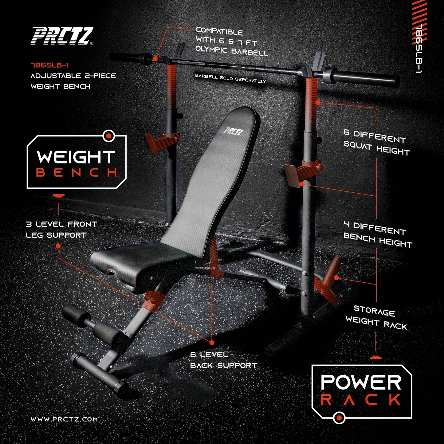 Weight Bench with Squat Rack - Foldable FID Bench with Weight Storage Solution -