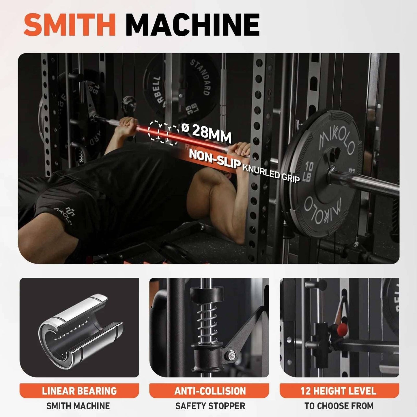 Smith Machine Power Rack All-In-One Cage with Vertical Leg Press for Home Gym -