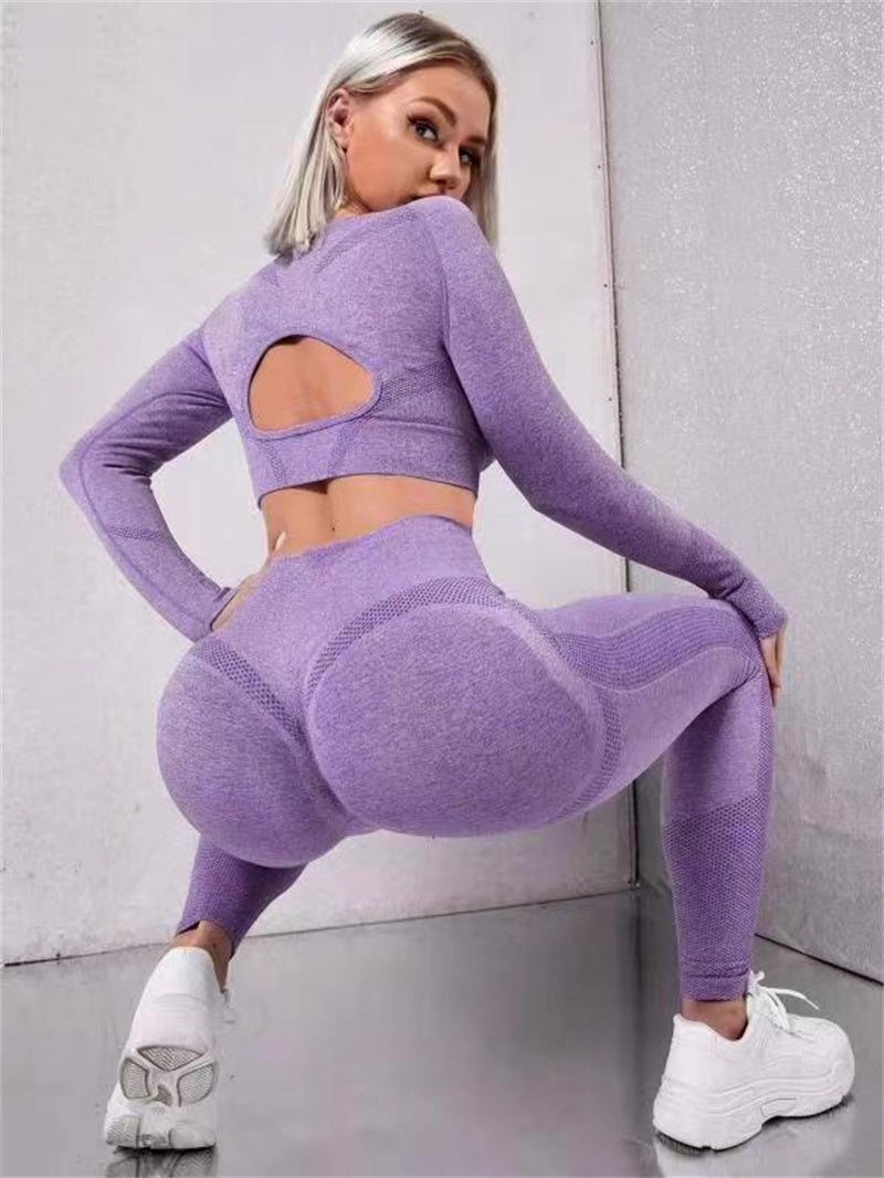 Gym Clothing Set - Long Sleeve Top & High Waist Leggings