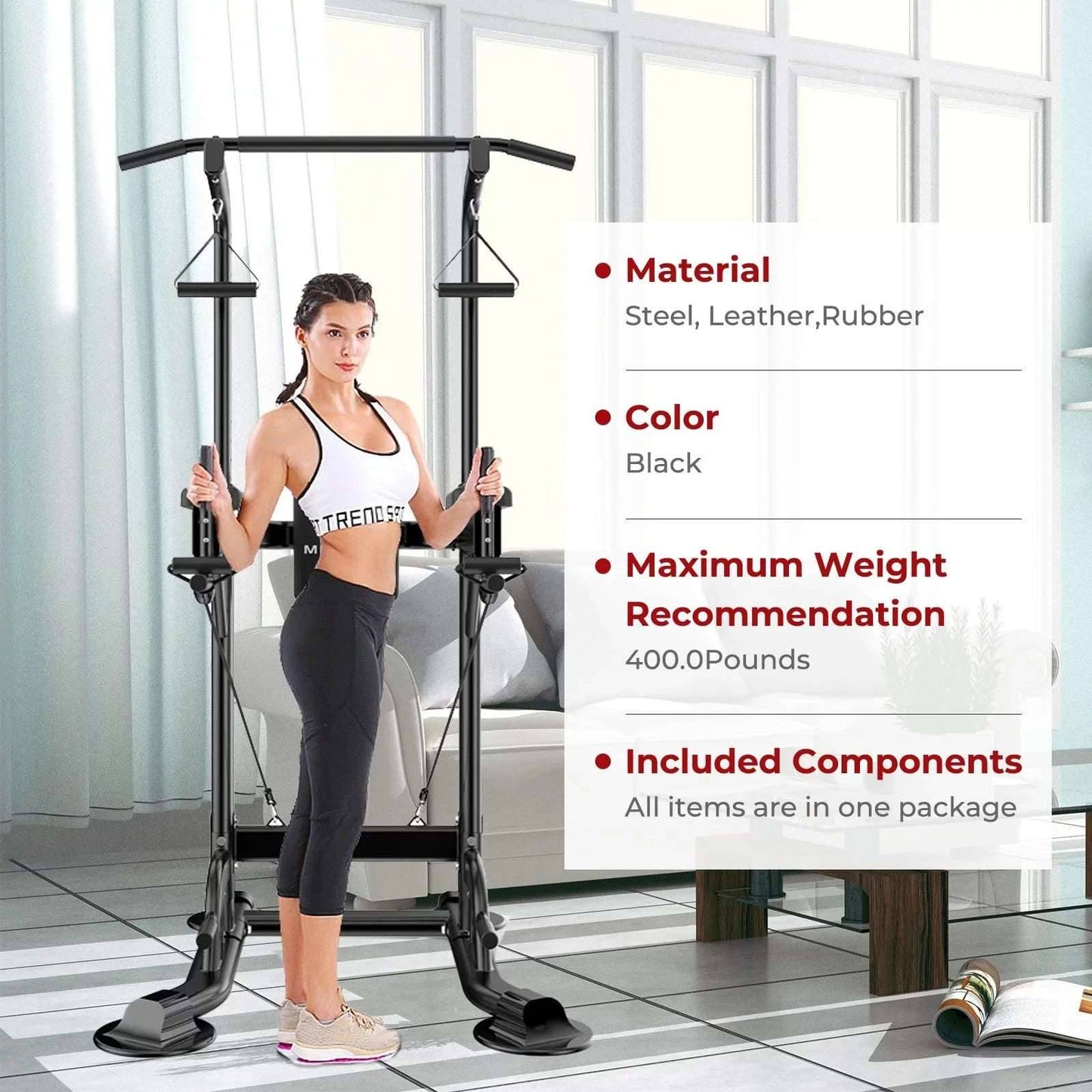 Power Tower for Home Gym - Dip Station and Pull-Up Bar Fitness Equipment -