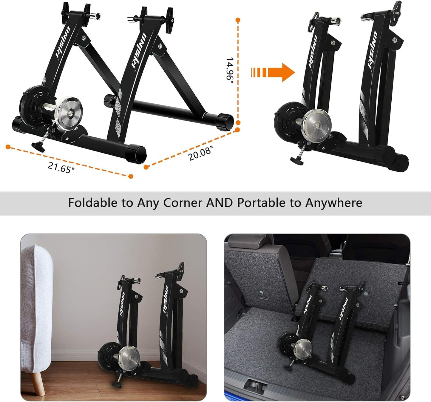 Bike Trainer Stand Indoor Bicycle Stand with Noise Reduction Magnetic Stationary Stand Fits for 26-28Inch, 700C Wheel