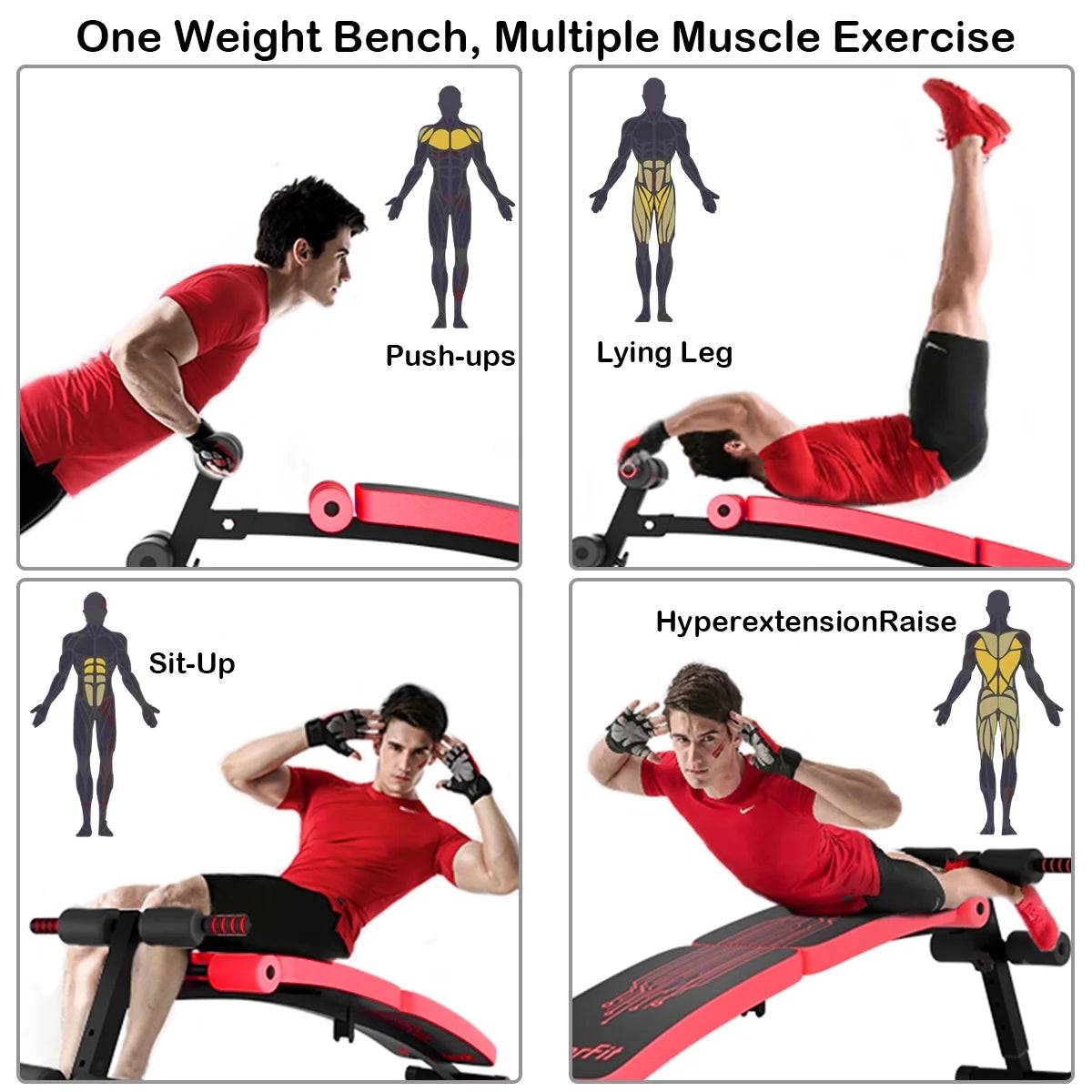 Superfit Folding Weight Bench - Adjustable Curved Decline Sit-Up Board in Red -