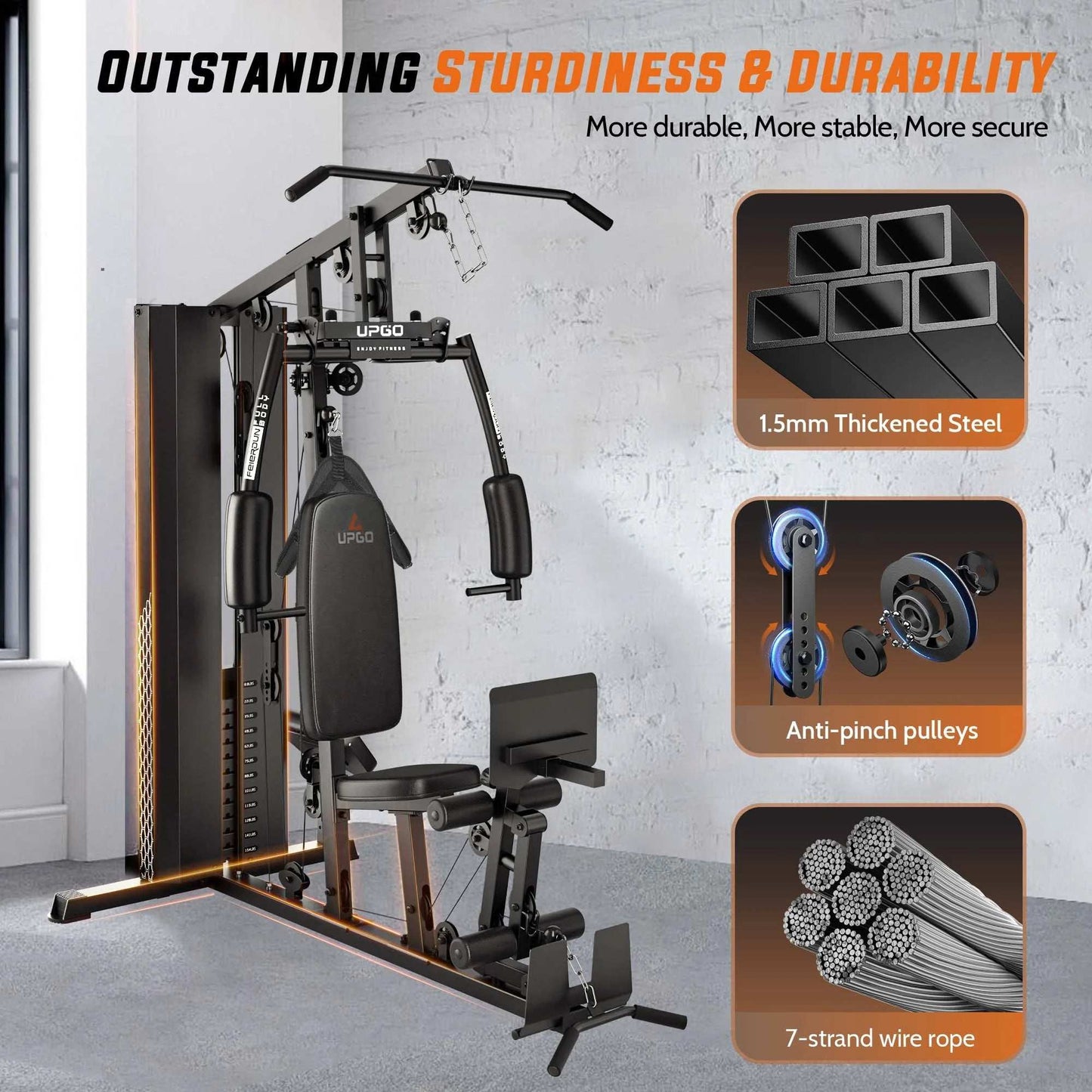 Home Gym Workout Station with 154 lbs Weight Stack, Leg Press & Preacher Curl Pad -