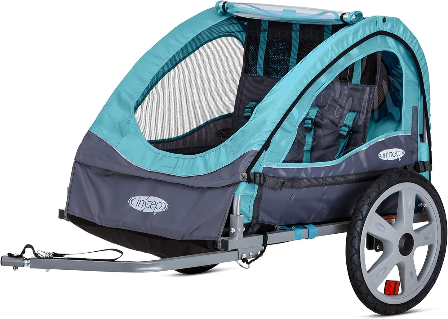 Sync and Take 2 Bike Trailer for Kids, Single and Double Seat Options, 5-Point Harness, Folding Frame, Quick Release Wheels, Easy Storage, with Bug Screen & Weather Shield, Bike Attachment