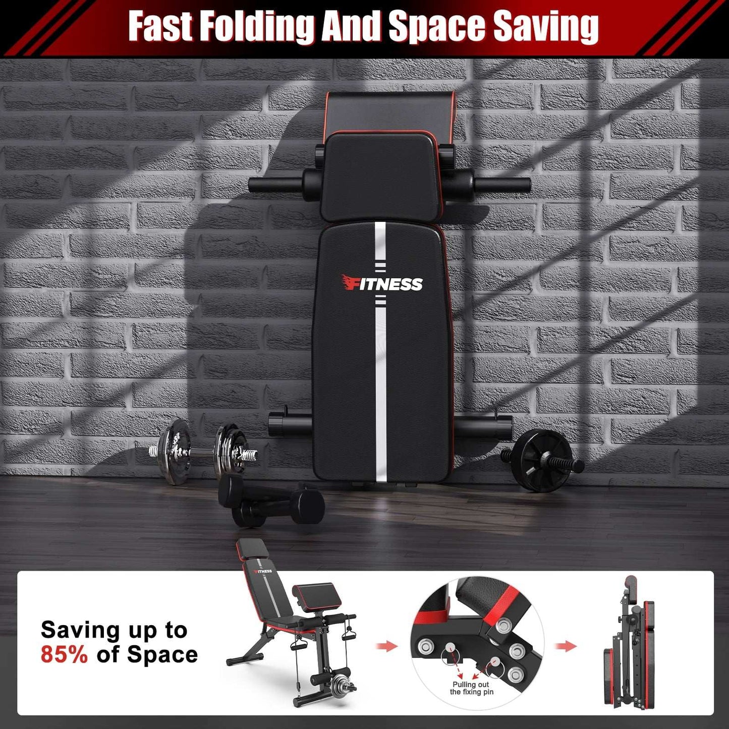 Foldable Weight Bench with 7 Adjustable Positions for Home Gym -