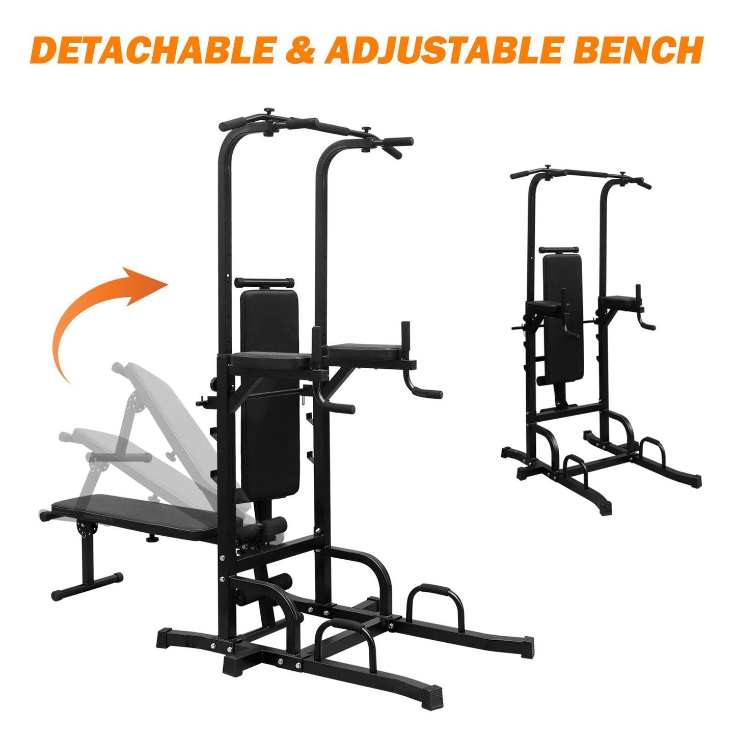 Power Tower with Bench & Chin-Up Bar for Ultimate Strength Training - 440LBS Capacity -