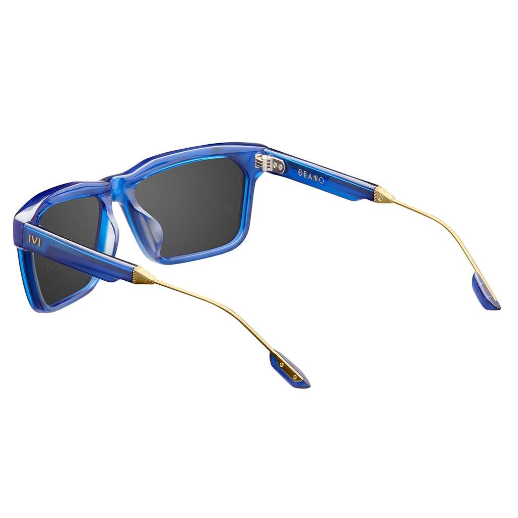 Deano Blue Sunglasses - Matte Midway Blue with Antique Brass Frame and Pacific Blue Flash Lens -