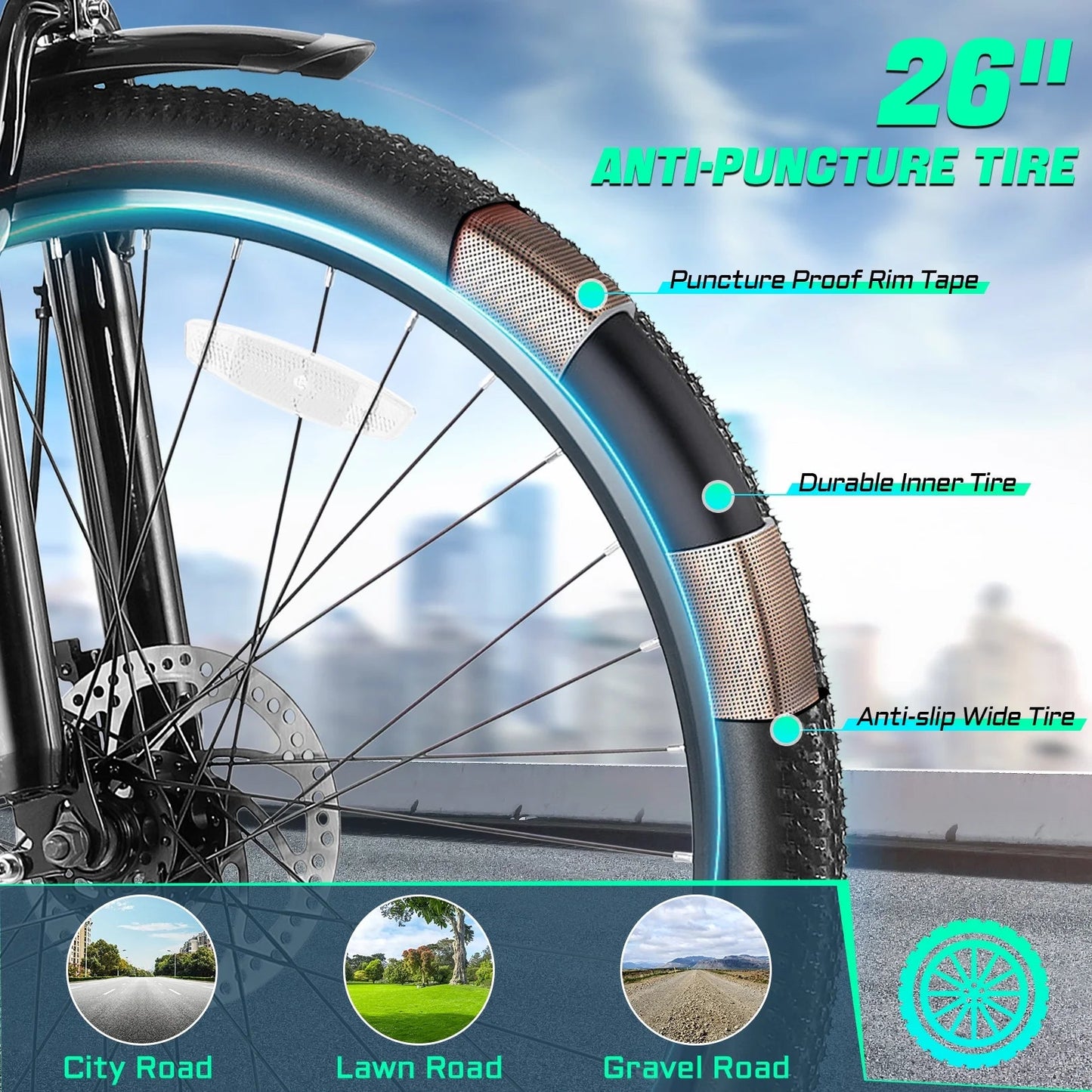 Electric Bike 500W - 26" Low Step Frame with 48V Battery and 7-Speed Gear -