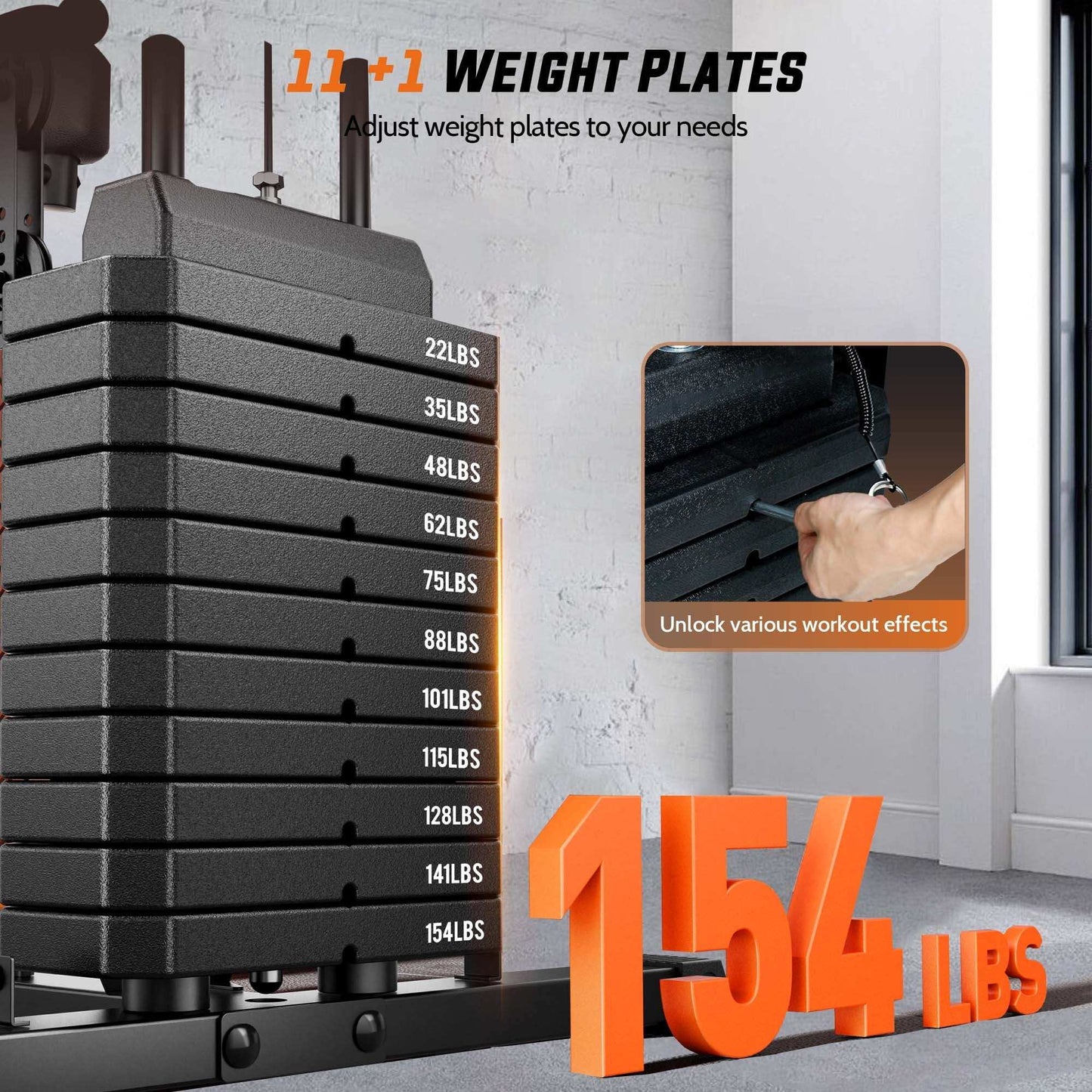 Home Gym Workout Station with 154 lbs Weight Stack, Leg Press & Preacher Curl Pad -