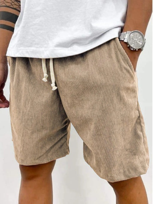 Men's Shorts Corduroy Drawstring Casual Pockets Summer Pants -