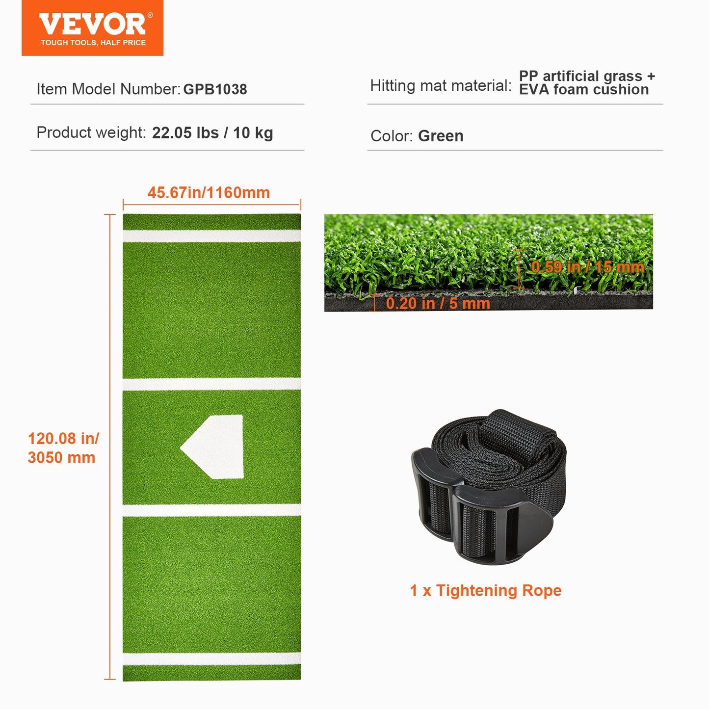 VEVOR Baseball & Softball Hitting Batting Mat - Indoor/Outdoor Training Aid