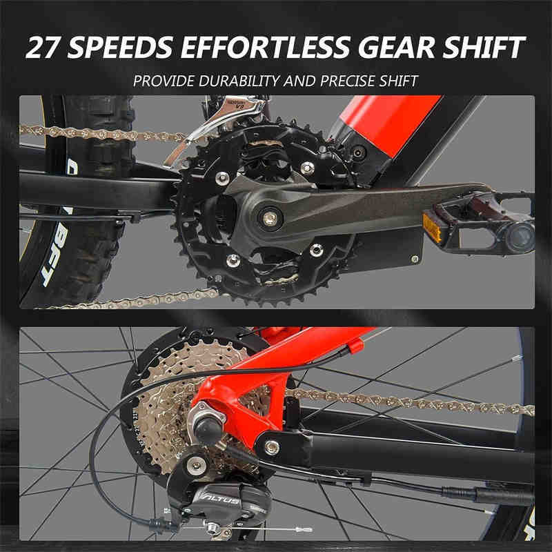 Red 500W Electric Mountain Bike - 27.5" 48V 27-Speed E-Bike