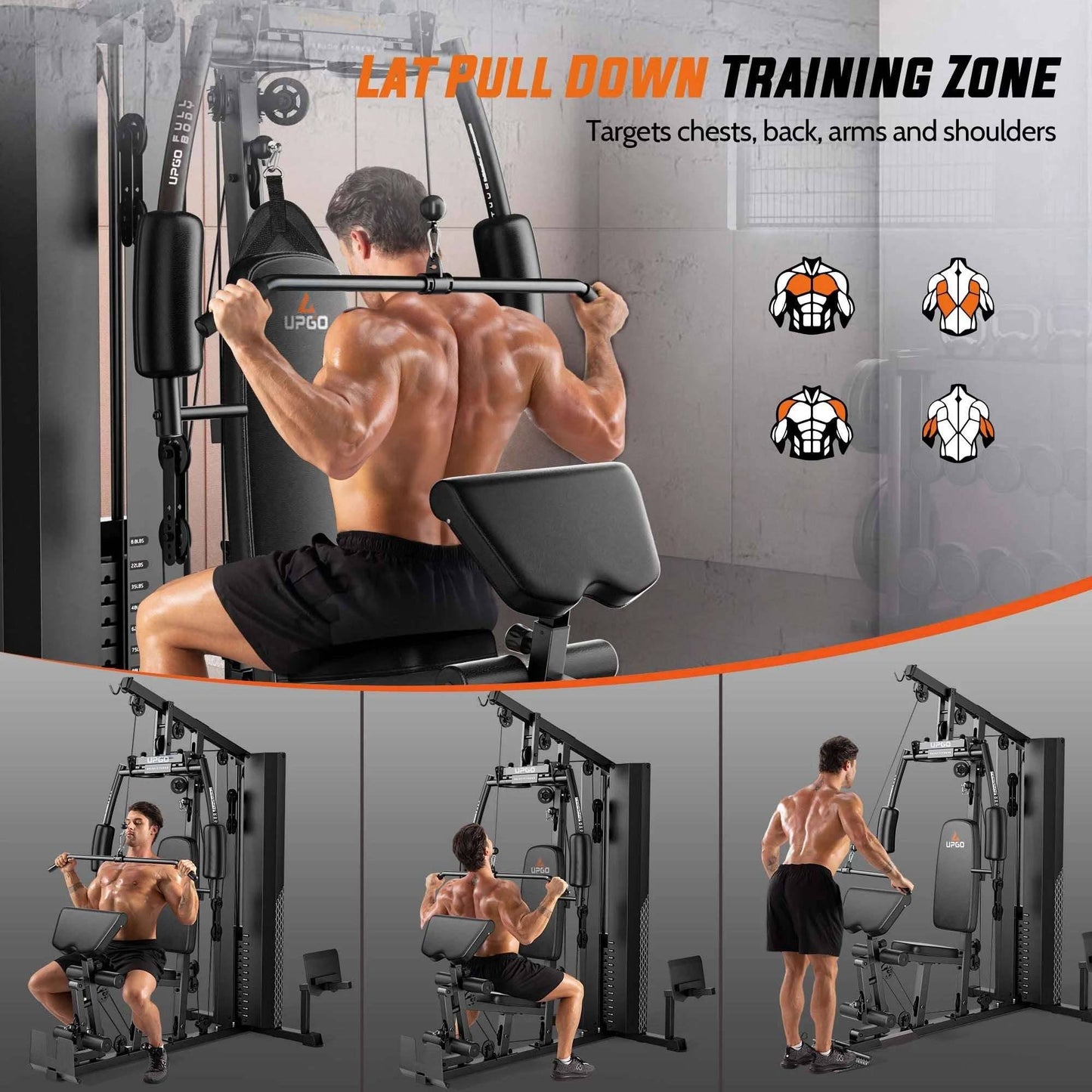Home Gym Workout Station with 154 lbs Weight Stack, Leg Press & Preacher Curl Pad -