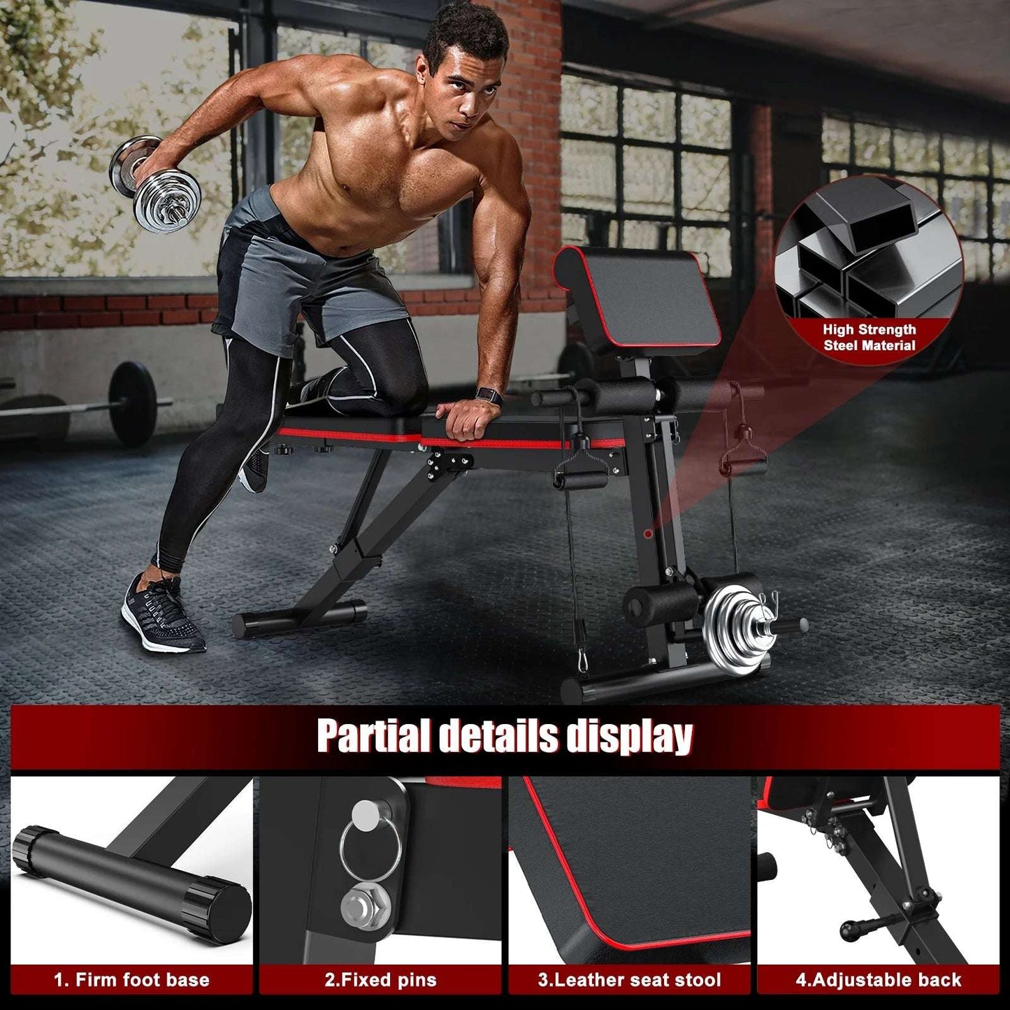 Foldable Weight Bench with 7 Adjustable Positions for Home Gym -