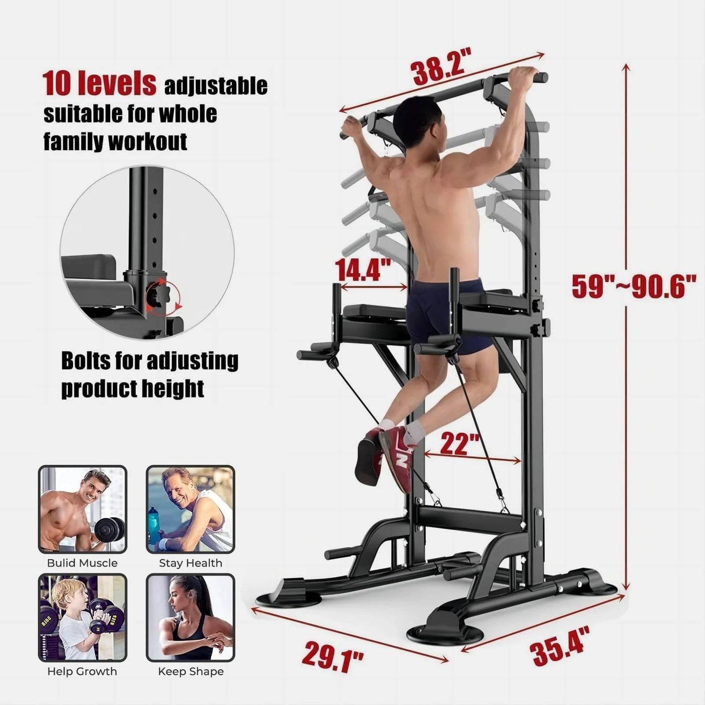 Power Tower for Home Gym - Dip Station and Pull-Up Bar Fitness Equipment -