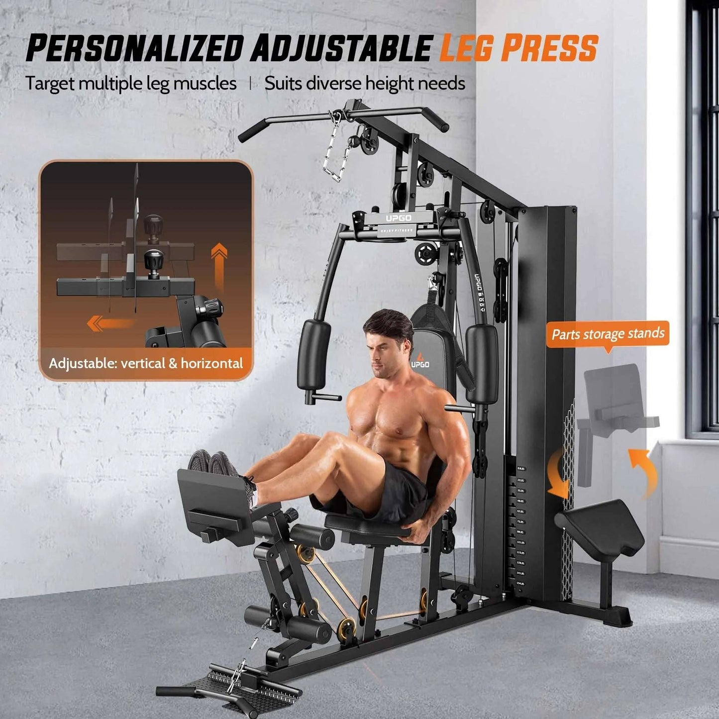 Home Gym Workout Station with 154 lbs Weight Stack, Leg Press & Preacher Curl Pad -