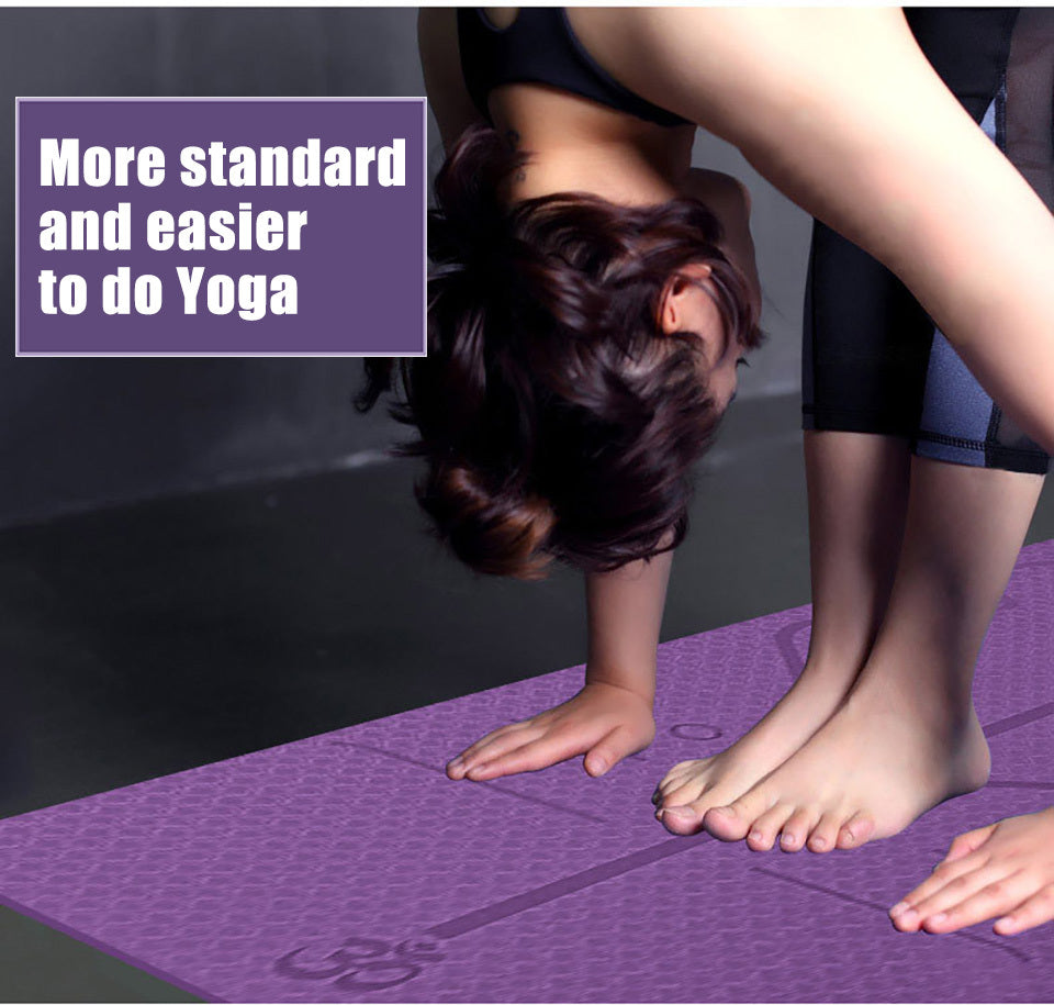 Non-Slip TPE Yoga Mat with Position Lines - Perfect for Beginners