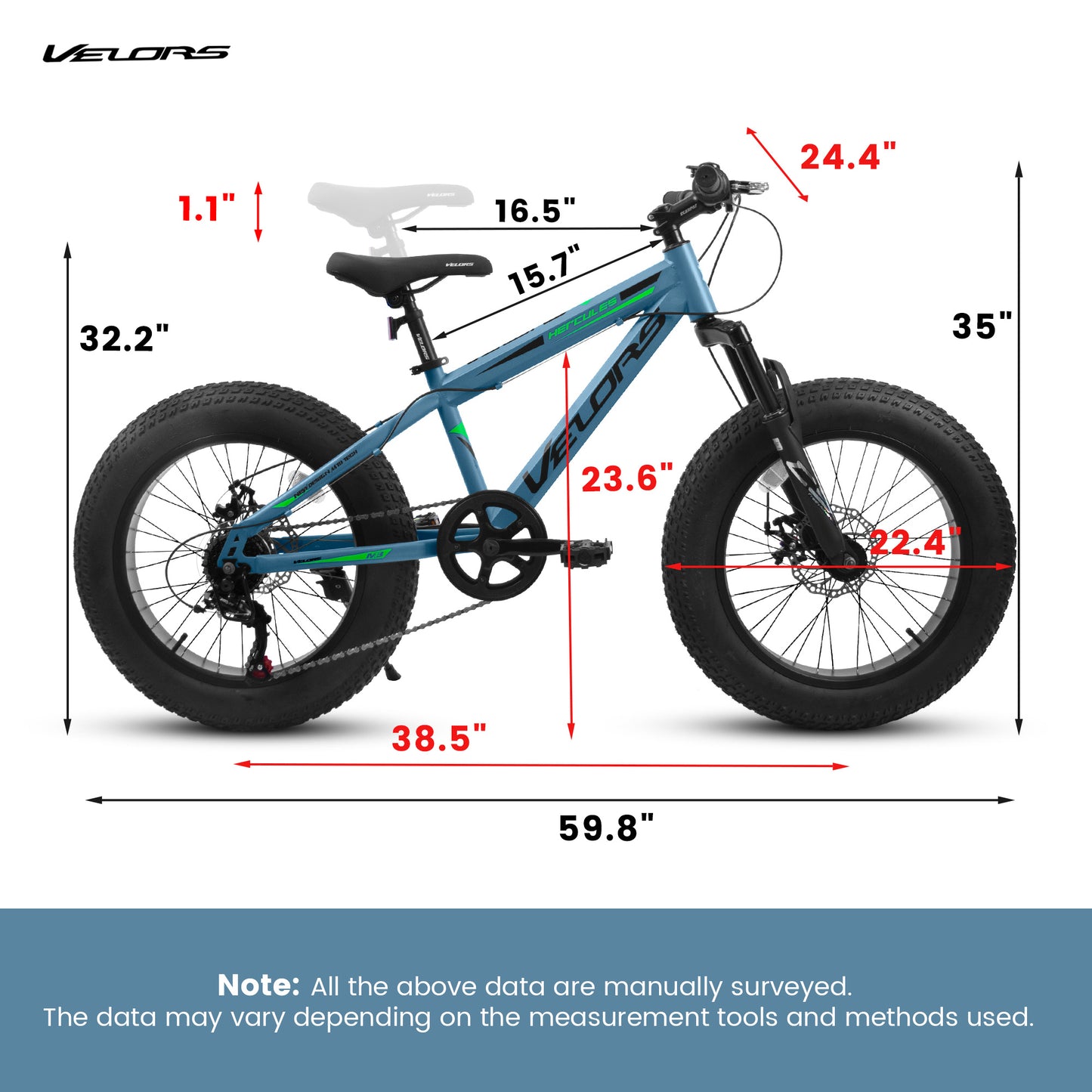 Kids Fat Tire Mountain Bike 20 Inch with 7 Speed and Dual Disc Brakes