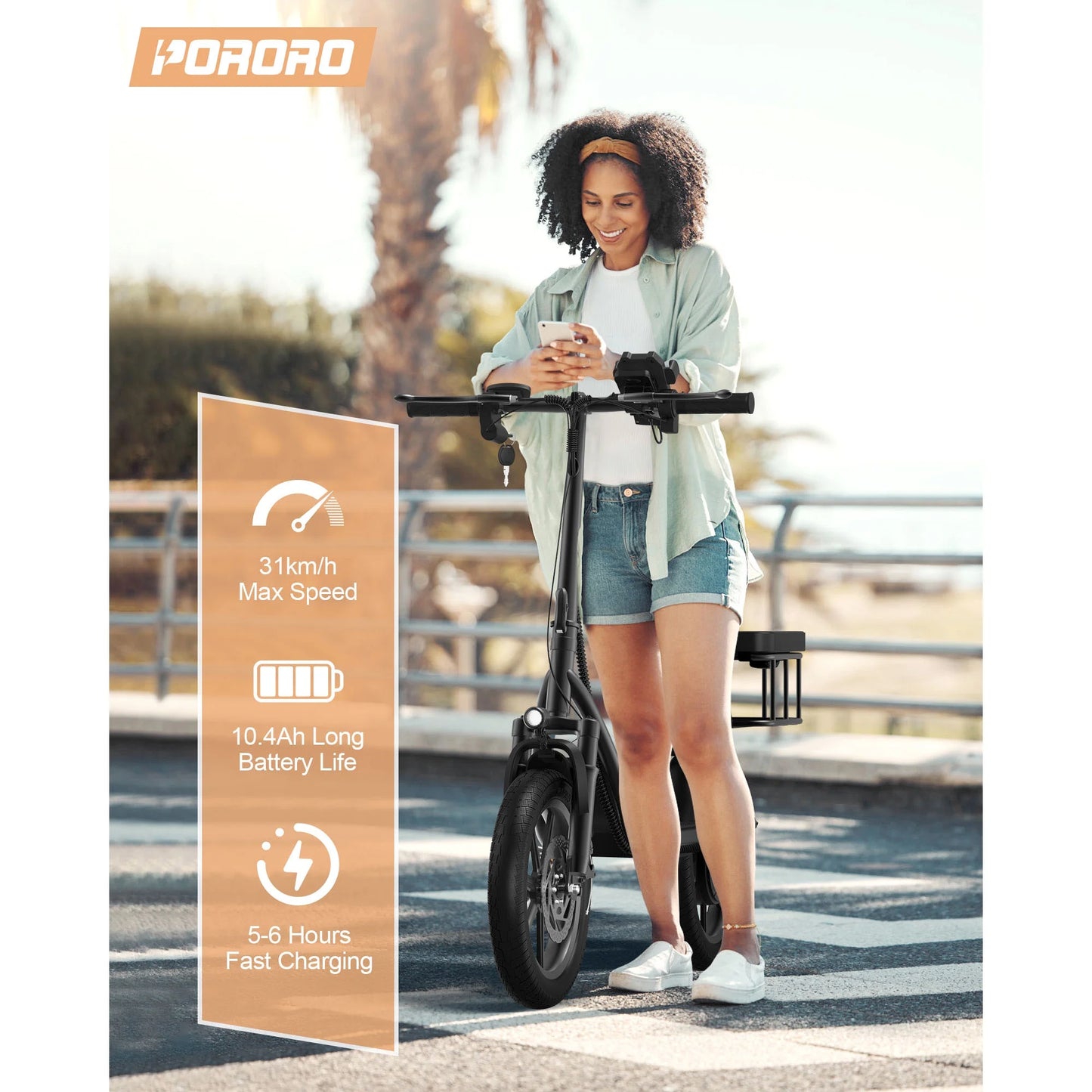 Electric Scooter for Adults, Max 25 Miles Range, with 14" Tires, 500W, 22MPH, Black