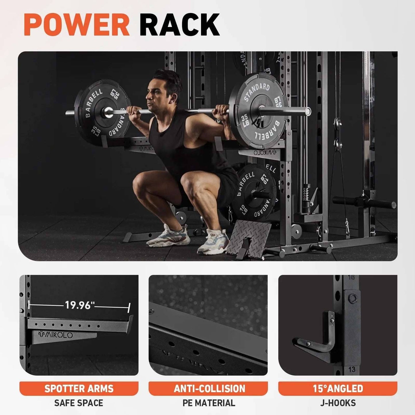 Smith Machine Power Rack All-In-One Cage with Vertical Leg Press for Home Gym -