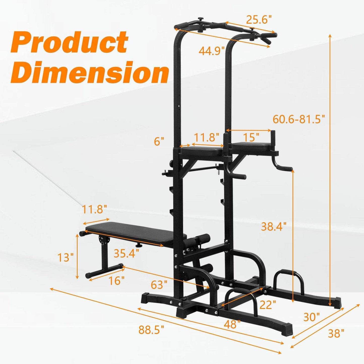 Power Tower with Bench & Chin-Up Bar for Ultimate Strength Training - 440LBS Capacity -