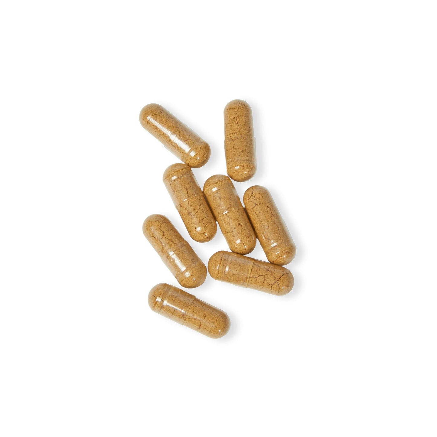 Close-up of Mushroom Blend capsules, displaying their shape and color