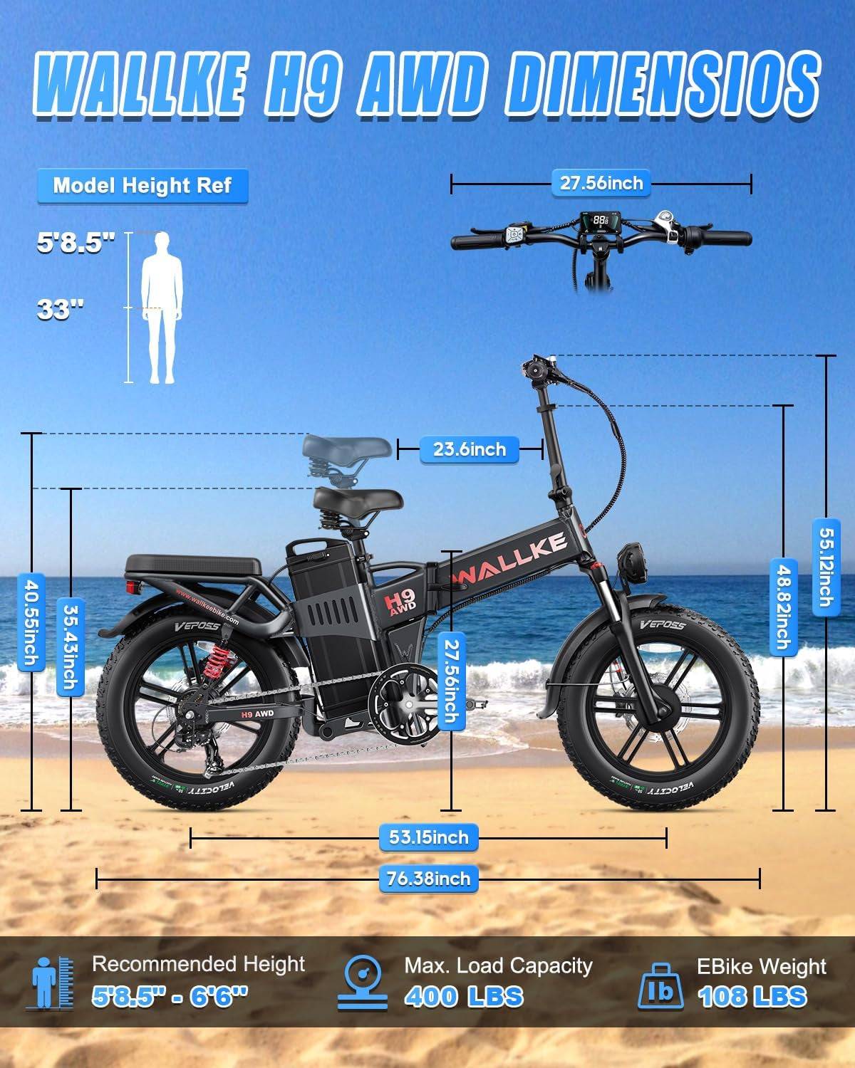 Electric Fat Tire Folding E-Bike for Adults - 20" Fat Tire with Hydraulic Brakes -