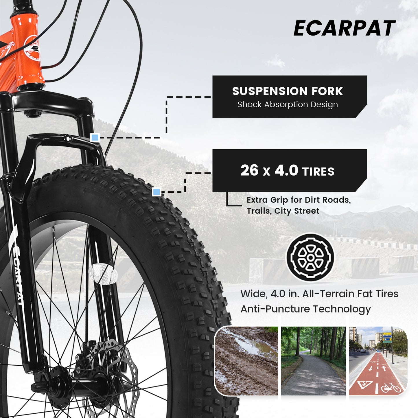 26" Fat Tire Mountain Bike - 21-Speed Shimano, Dual Disc