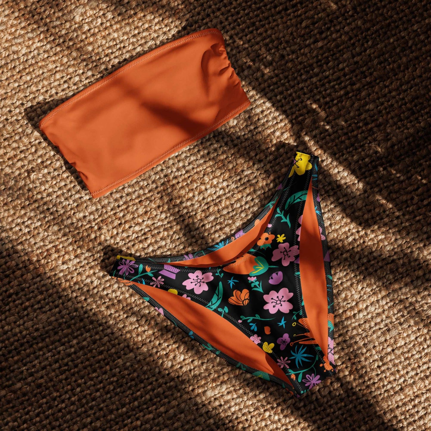 Women's Recycled Bandeau Bikini with Floral Design -