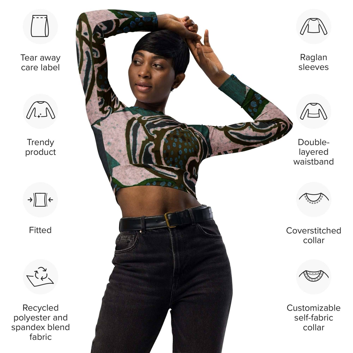 Women's Recycled Crop Top - Sustainable Long-Sleeve Fashion Statement -