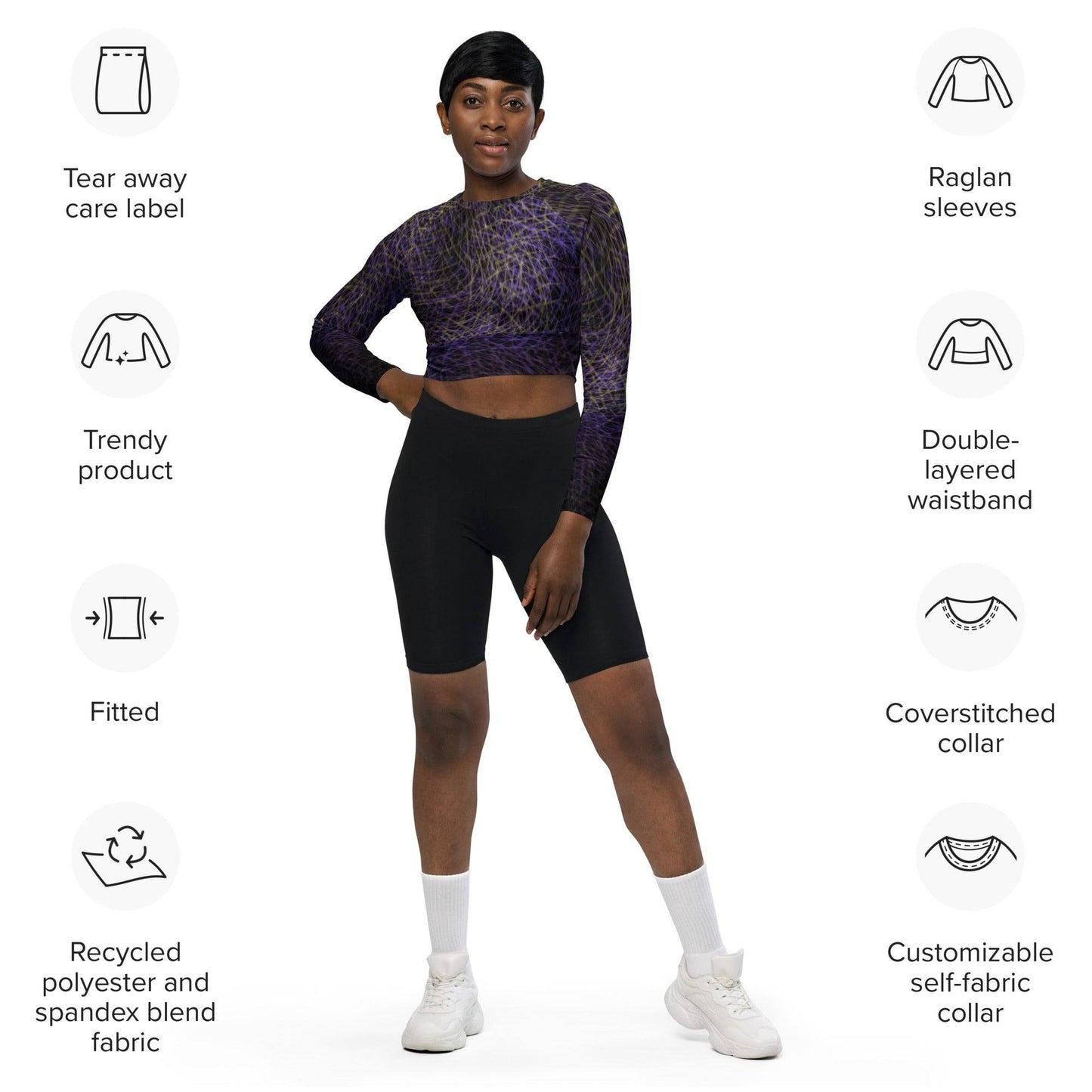 Women's Recycled Crop Top - Long Sleeve in Cyber Color for Eco-Friendly Style -