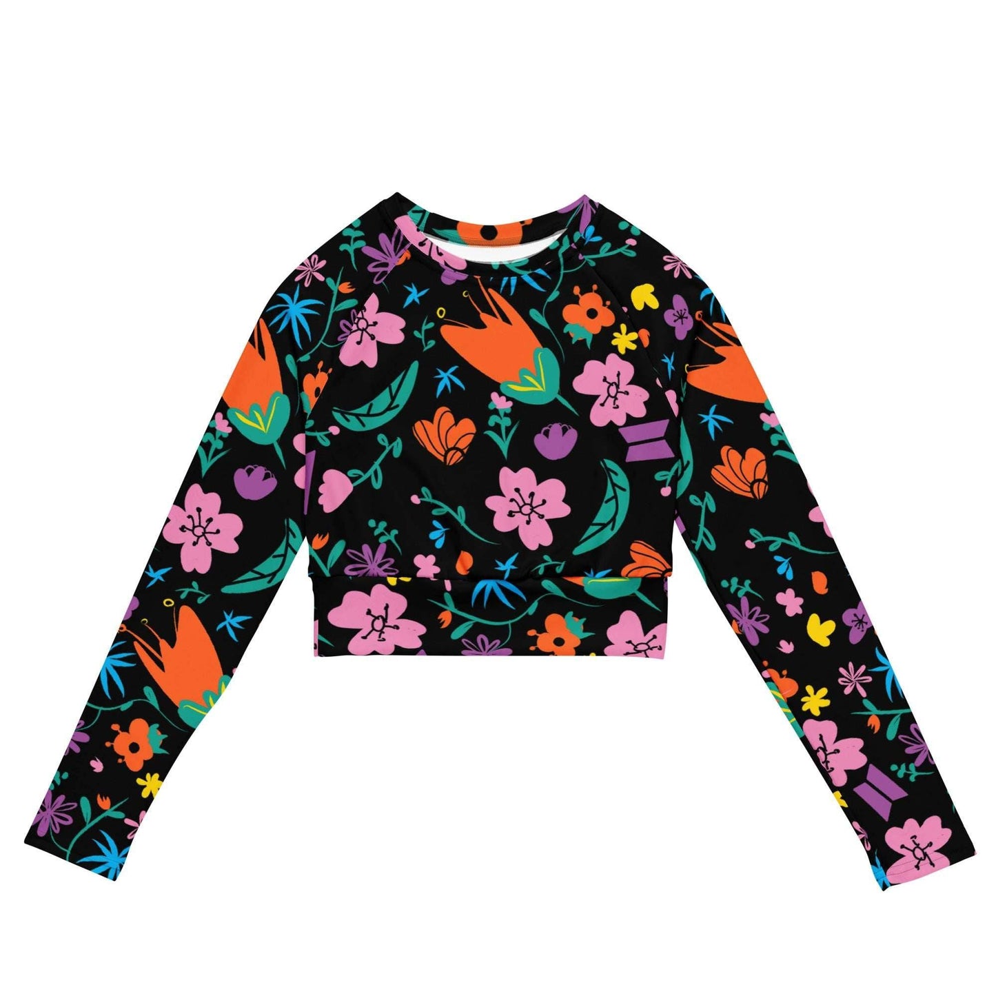 Women's Floral Crop Top - Eco-Friendly Long-Sleeve Floral Design -